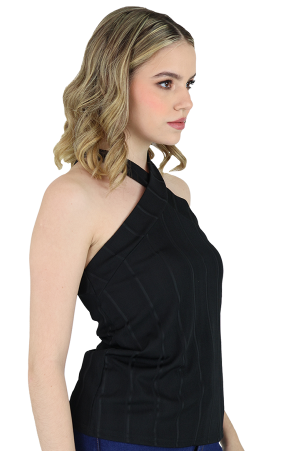 Blusa Tirantes Cruzados Negro Textura En Tela Rayas Verticales Para Dama
